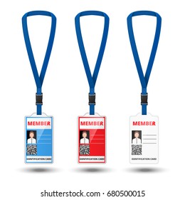 member id card with lanyard set vector illustration 
