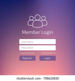 Member log in blue user interface. 