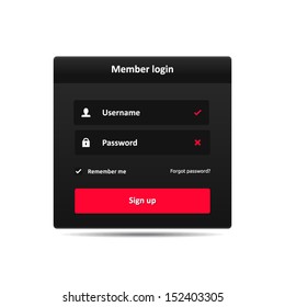 Member login template - username password and sign up | vector symbols dark theme