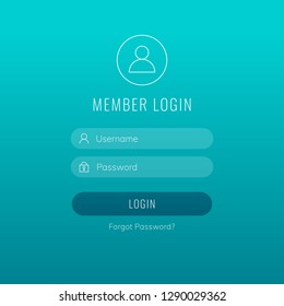 Member login vector form with linear icons and trasparent web elements. Modern stylish design