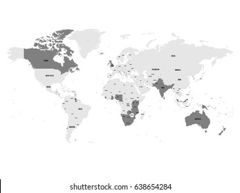 Member states of the British Commonwealth blue highlighted in the world map. Vector illustration.