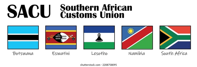 Member States Of The Southern African Customs Union (SACU) , Vector Of Flags