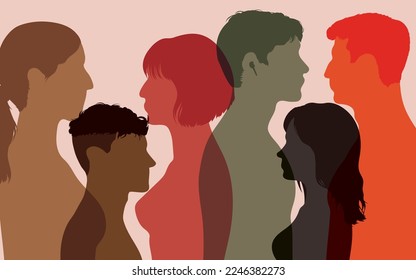 Members of the diversity group. Men, women and girls with attractive multi-ethnic looks. Equality for diverse people.