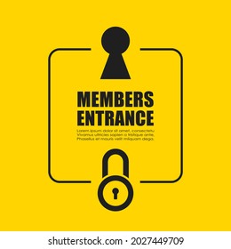 Members entrance vector poster, password protected zone