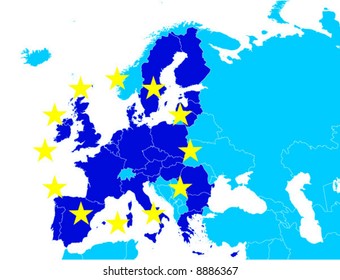 Members of European Union  in dark blue color  on Europe map