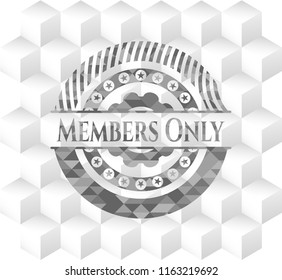 Members Only grey badge with geometric cube white background