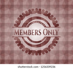 Members Only red seamless emblem with geometric background.