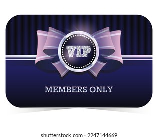 Members only. VIP card design template. Design with diamonds on luxury dark blue background.