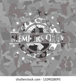 Members Only written on a grey camouflage texture