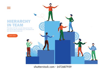 members of team with hierarchy, team work, leader  vector illustration concept