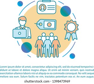 Membership article page vector template. Brochure, magazine, booklet design element, linear icons, text boxes. Personal account. Print design. Website registration. Concept illustrations, text space