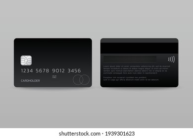 Plantilla de tarjeta de crédito negra Presentación, diseño frontal y posterior, ilustración vectorial