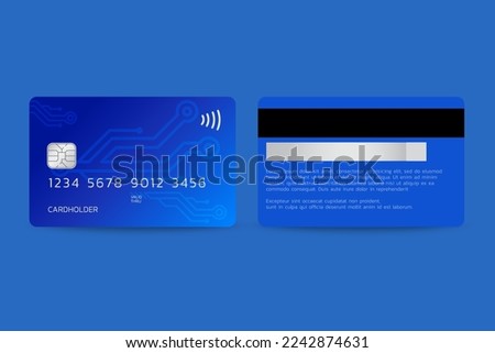 membership card template Presentation, front and back design, using Blue theme vector illustration. 3D illustration