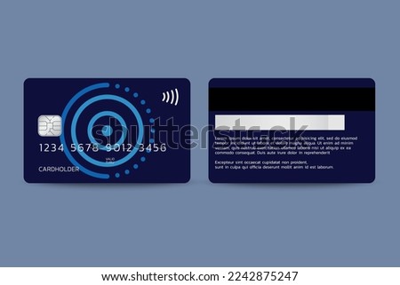 membership card template Presentation, front and back design, using Dard Blue theme vector illustration. 3D illustration