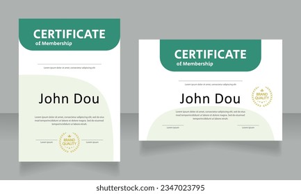 Se han establecido plantillas de diseño de certificados de pertenencia. Diploma vectorial con espacio de copia personalizado y fronteras. Documento impreso para premios y reconocimiento. Calibri Regular, Arial Bold, Myriad Pro fuentes utilizadas