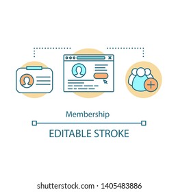 Membership Concept Icon. Partnership Agreement Idea Thin Line Illustration. Customer Data. Online Marketing. Web Registration. Subscription. Personal Account. Vector Isolated Drawing. Editable Stroke