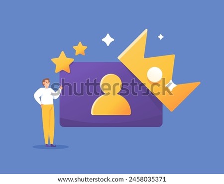 a membership concept. join to become a VIP member. priority, premium, or exclusive accounts. privileged members. a man with a membership card and a crown. black card. illustration concept design