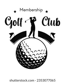 Membership to golf club, isolated icon of player with equipment for game. Playing and practicing, sports and development of skills. Logotype or label, emblem or logo. Vector in flat style illustration