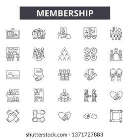 Membership line icons, signs set, vector. Membership outline concept, illustration: membership,card,id,person,identity,flat