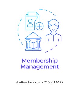 Membership Management blaues Farbverlaufskonzept-Symbol. Archiv-Karten, Benutzerservice. Sicherheitsmaßnahmen. Darstellung der runden Formlinie. Abstrakte Idee. Grafikdesign. Einfach zu bedienen in Infografik, Blog Post