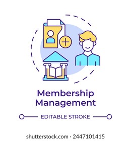 Membership management multi color concept icon. Library cards, user service. Security measures. Round shape line illustration. Abstract idea. Graphic design. Easy to use in infographic, blog post