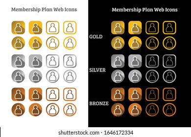 Membership plan web Icon design in Gold, Silver and Bronze color