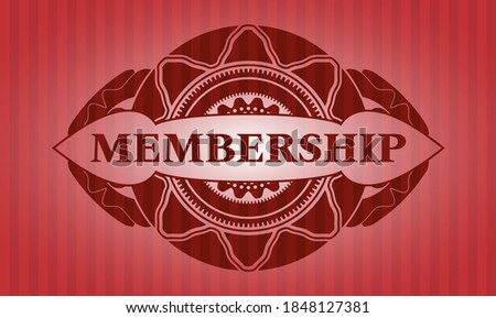 Membership text inside red color emblem. Bars luxurious background. Vector illustration. 