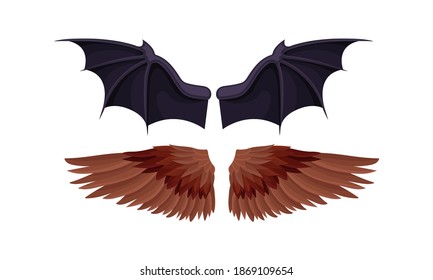 Membranous and Feathered Wings of Different Flying Creature Vector Set