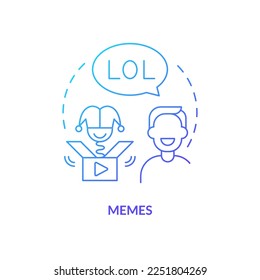 Meme blue gradient concept icon. Video and static jokes. Funny content. Social media trend abstract idea thin line illustration. Isolated outline drawing. Myriad Pro-Bold font used