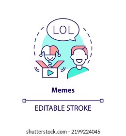 Meme concept icon. Video and static jokes. Funny content. Social media trend abstract idea thin line illustration. Isolated outline drawing. Editable stroke. Arial, Myriad Pro-Bold fonts used