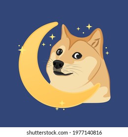 Meme Dog, Dogecoin, DOGE Cryptocurrency, Viral Meme, To The Moon, Funny Dog, Dog Illustration, Dog Vector, Cute Puppy, Shiba Inu, Japanese Breed, Vector Illustration