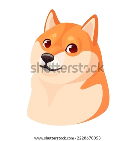 Meme dog. Viral internet memes fun art japan dog face with eyes shiba inu drawing head canine animal, popular brand digital marketing funny thug puppy ingenious vector illustration of puppy shiba inu