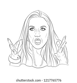 meme emotion girl. surprise and misunderstanding. illustration sketching vector on a white background