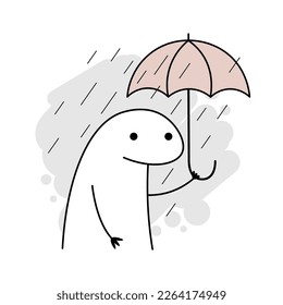 Meme flork holding an umbrella in the rain.