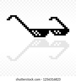 Meme glasses black and white pixel art. Thug life or Like a boss or Deal with it. Graphic element for design saved as an vector illustration in file format EPS 8