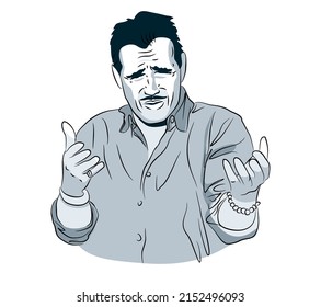 Meme with a surprised man in vector isolated on the white background. WTF emotion