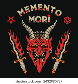 Memento mori devil tattoo vector print