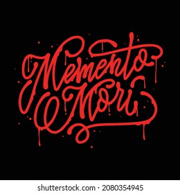 memento mori(remember death).vector caligraphic red font on black background.modern typography design.lettering perfect for poster,sticker,web design,social media,greeting card,banner,tshirt,bags,etc