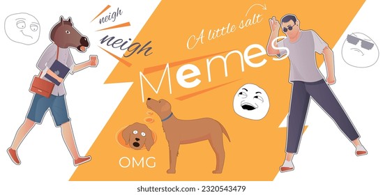 Memes flat collage with people using various troll faces so as horse and dog head vector illustration