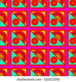 Memfis modern style texture. Futuristic abstract backdrop. Geometric seamless ornament. Repeating decoration print. Seamless primitive geometric pattern. Trendy hipster background.