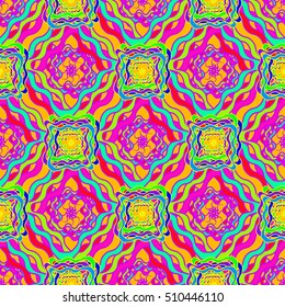 Memfis style abstract backdrop. Geometric seamless pattern. Repeating decoration print. Seamless primitive geometric pattern. Trendy hipster background.