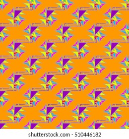 Memfis style abstract backdrop. Geometric seamless pattern. Repeating decoration print. Seamless primitive geometric pattern. Trendy hipster background.