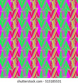 Memfis style abstract backdrop. Geometric seamless pattern. Repeating decoration print. Seamless primitive geometric background.