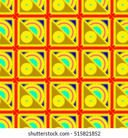 Memfis style abstract backdrop. Geometric seamless pattern. Repeating decoration print. Seamless primitive geometric background.