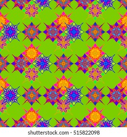 Memfis style abstract backdrop. Geometric seamless pattern. Repeating decoration print. Seamless primitive geometric background.