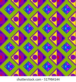 Memfis style abstract backdrop. Geometric seamless pattern. Repeating decoration print. Seamless primitive geometric background.