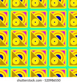 Memfis style abstract backdrop. Geometric seamless pattern. Repeating decoration print. Seamless primitive geometric background.