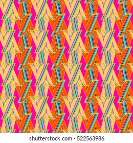 Memfis style abstract backdrop. Geometric seamless pattern. Repeating decoration print. Seamless primitive geometric background.