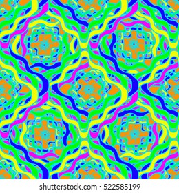 Memfis style abstract backdrop. Geometric seamless pattern. Repeating decoration print. Seamless primitive geometric background.