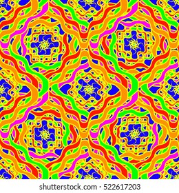 Memfis style abstract backdrop. Geometric seamless pattern. Repeating decoration print. Seamless primitive geometric background.